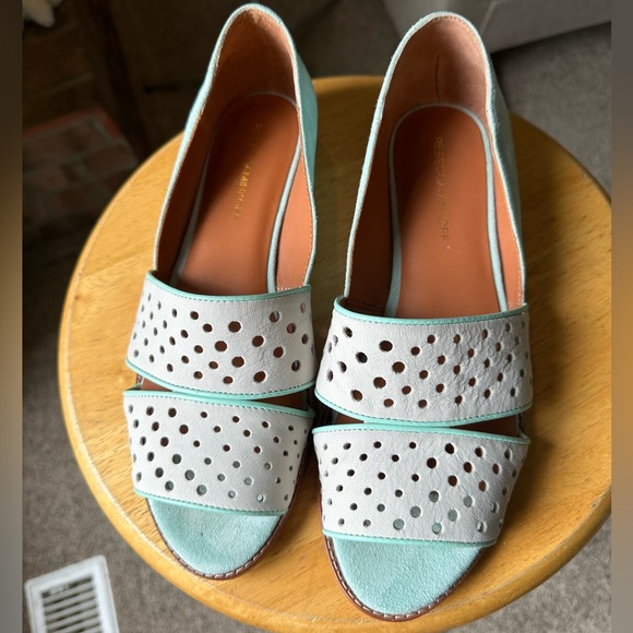 Rebecca Minkoff Shoes - Rebecca Minkoff Open Toe White and Mint Leather Flats spring Shoe